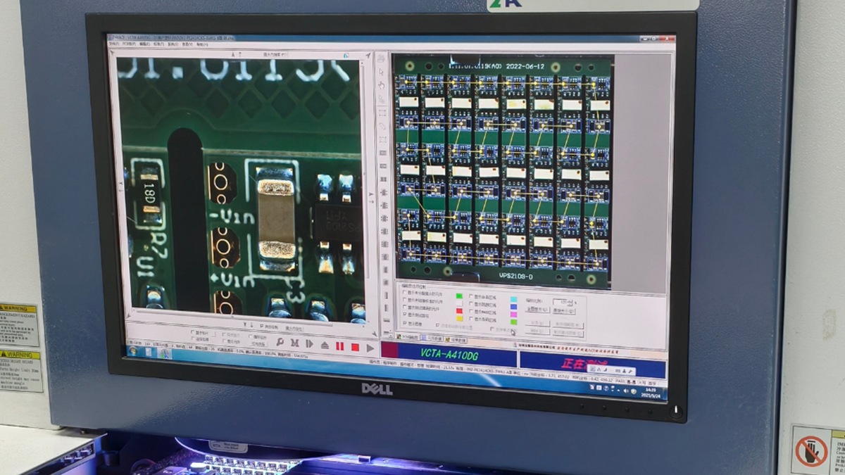 AOI equipment screen inspecting assembled printed circuit boards