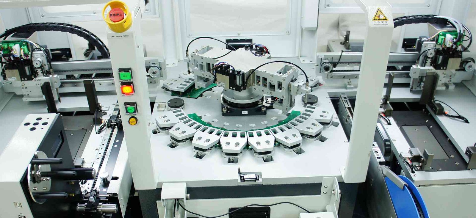 Automated component handling equipment | GlobalWellPCB Automated electronic-component handling equipment with trays and rotary mechanisms