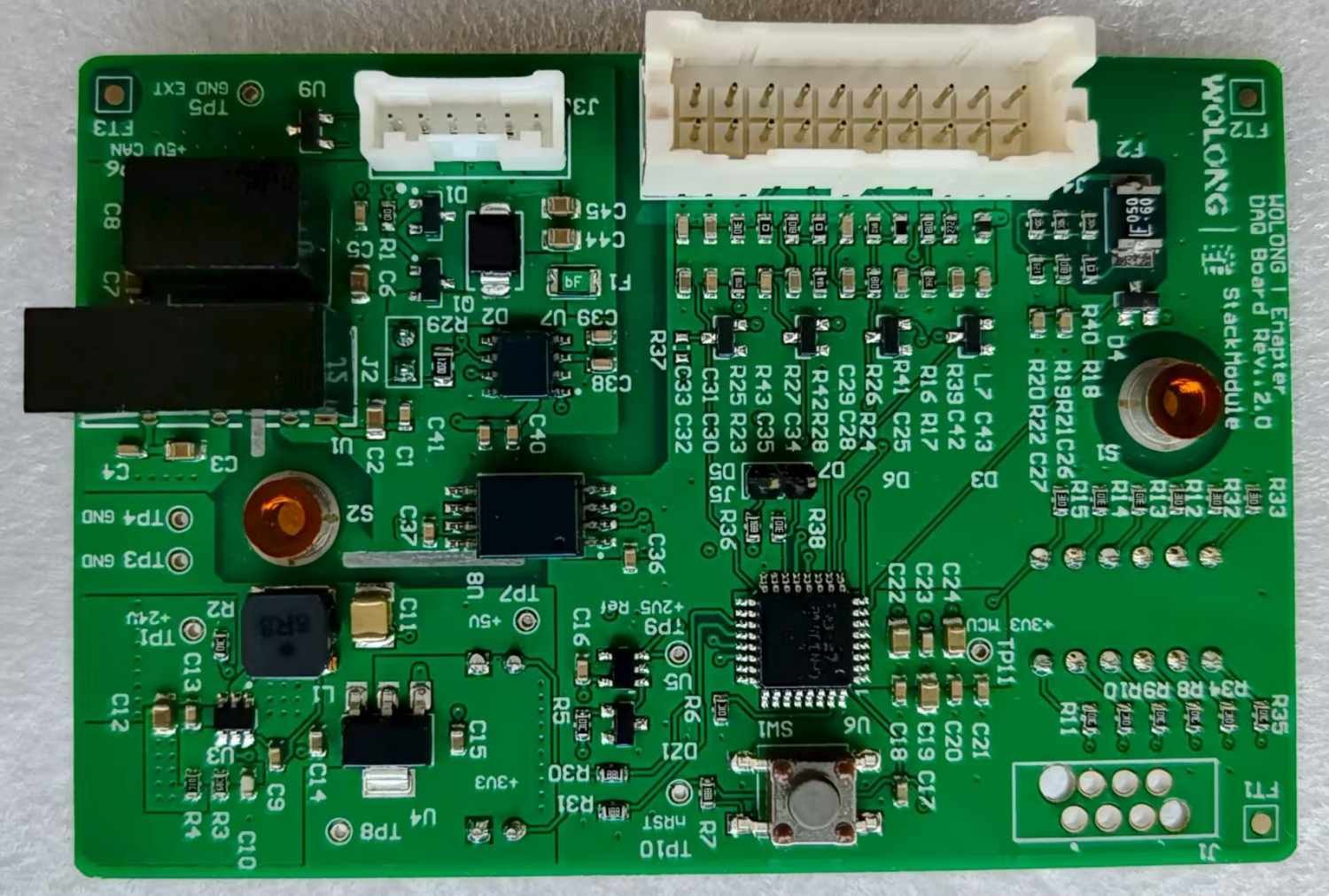 Control circuit board assembly | GlobalWellPCB Green control-board assembly with integrated circuits, connectors and other components