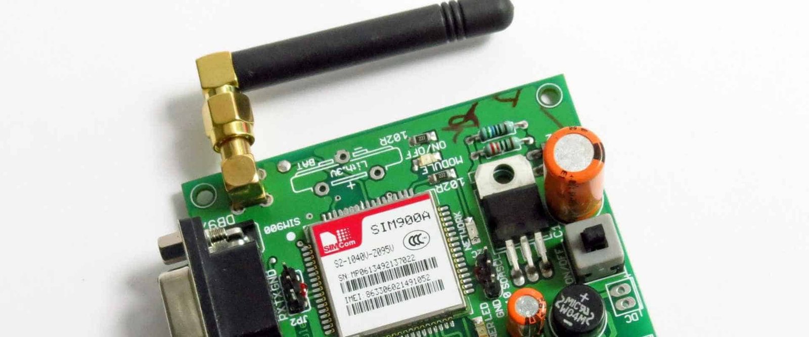 Populated circuit board with a wireless module, antenna connector and mounted components